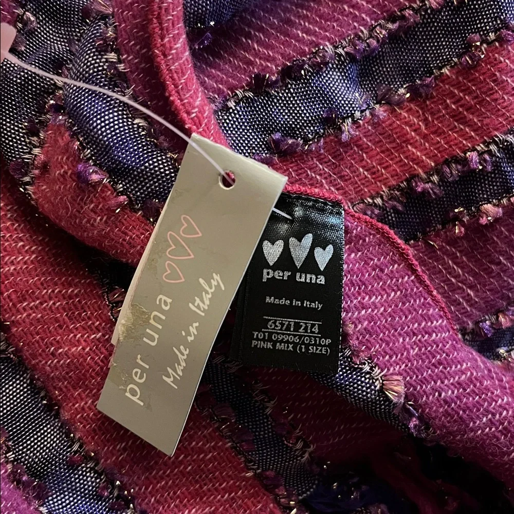 Per Una Pink,Purple Striped Cotton & Wool Blend Scarf  metallic fringe 13”Wx69”L